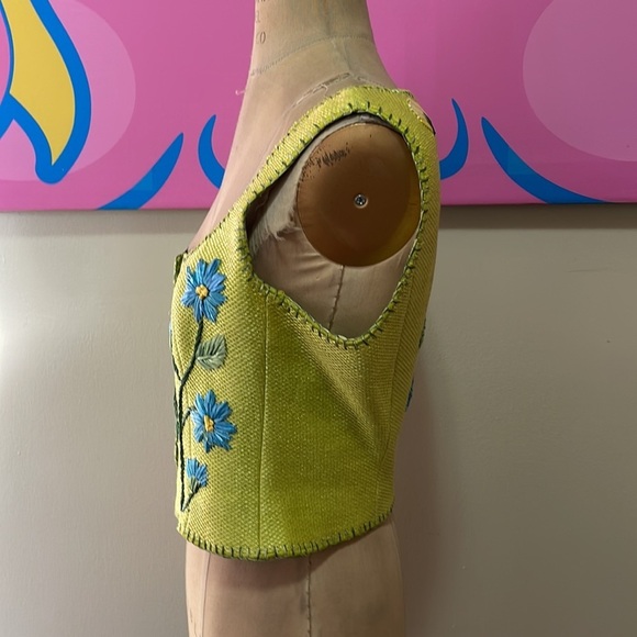 Moschino Green Jute Embroidered Flower Vest Bustier - Picture 9 of 13